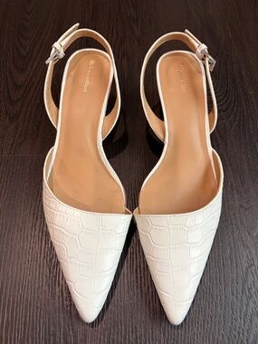 Reformation Cream Croc-Embossed Slingback Pointed Flats
